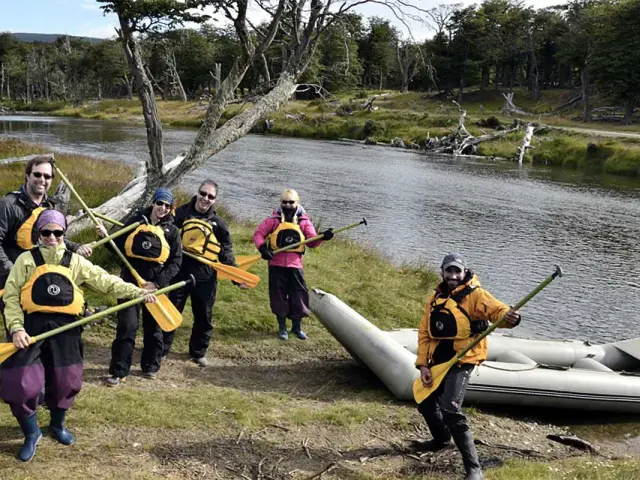 Getting ready for our paddling adventure whilst playing air guitar!