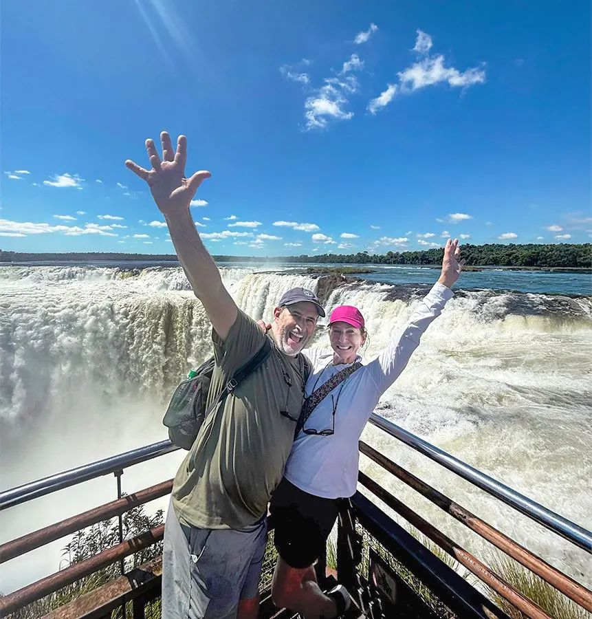 David & Elizabeth feeling the power of Iguazu Falls up close