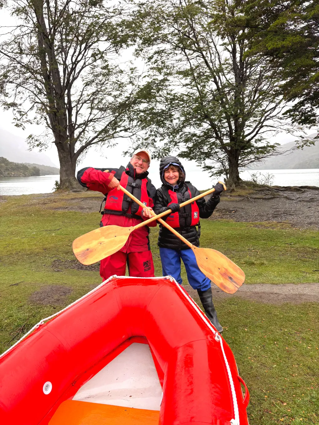 John and Pamela gear up for canoeing the legendary Beagle Channel in Ushuaia