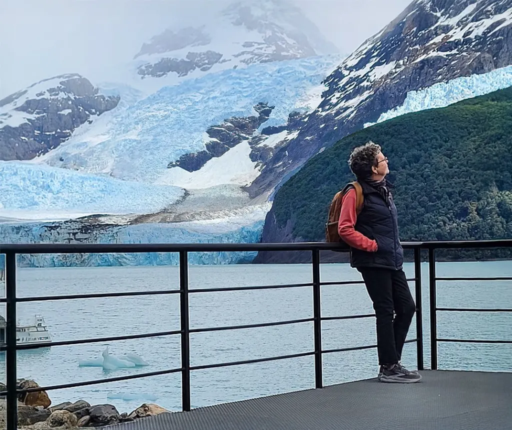 Diane framed by the Spegazzini Glacier in El Calafate