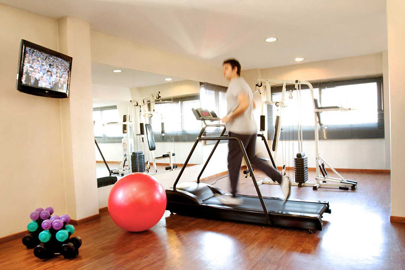 The hotel has a small gym