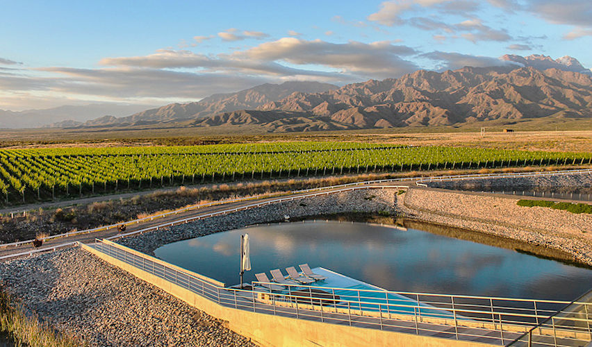 The resort is located at the foothills of the Andes mountain range and surrounded by vineyards