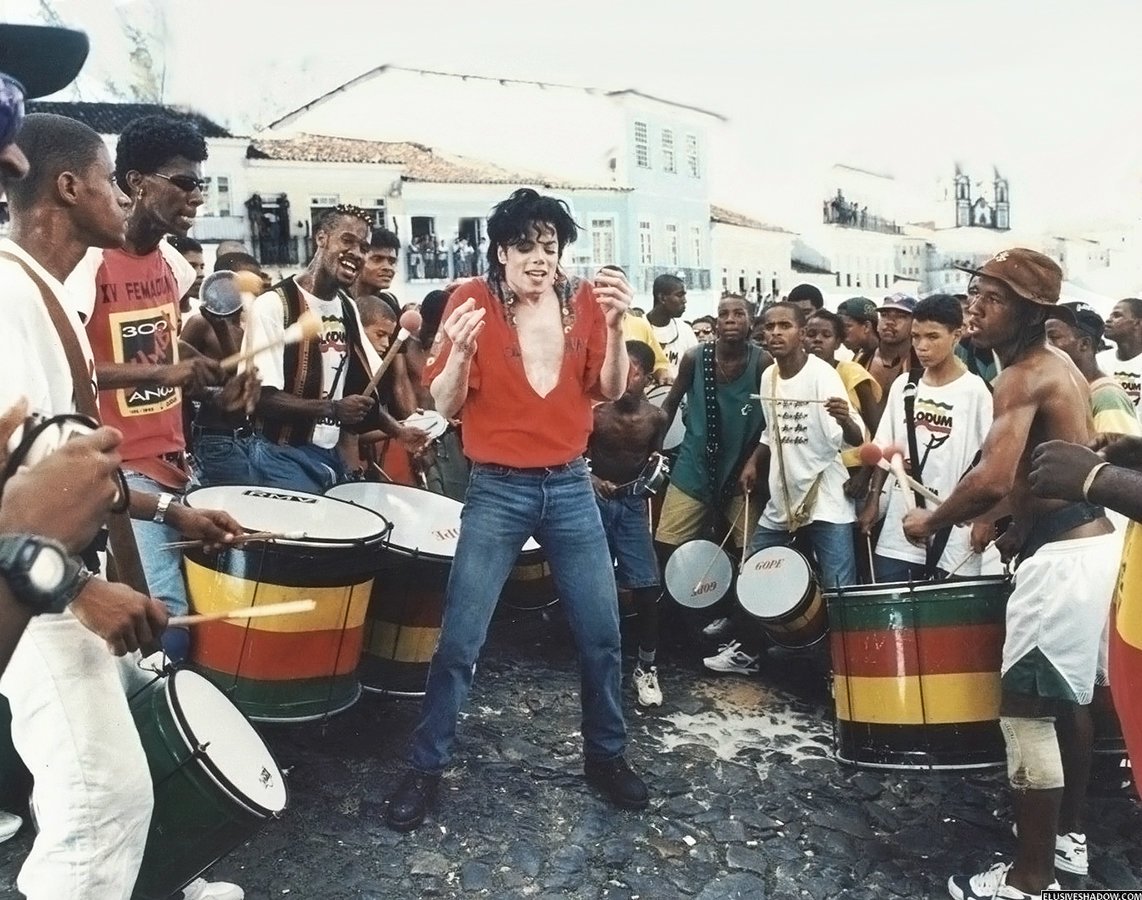 Michael Jackson filming his video clip with Olodum band in the Pelourinho