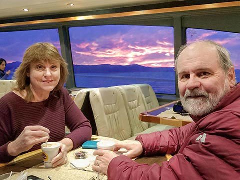 Enjoying the boat's VIP cabin during their glaciers navigation