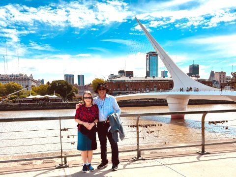 Waterfront stroll by Buenos Aires' iconic Puente de la Mujer