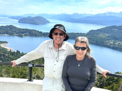 Panoramic views over Bariloche's island-dotted turquoise lakes