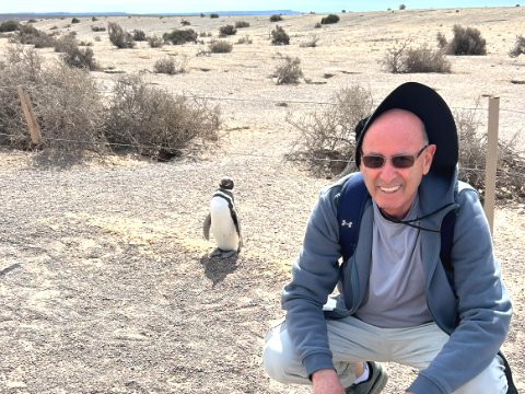 Sharing the trail with a penguin in Peninsula Valdes