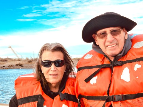 Life jackets on for boating adventures in Patagonia