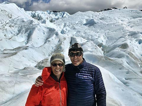 John & Elizabeth trekking on the Perito Moreno Glacier