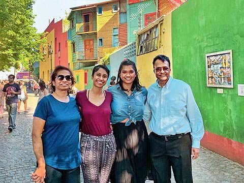 The Garg family at the colorful La Boca Neighborhood in BA