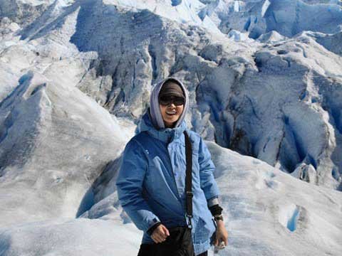 Nana Pan trekking across Perito Moreno glacier in El Calafate