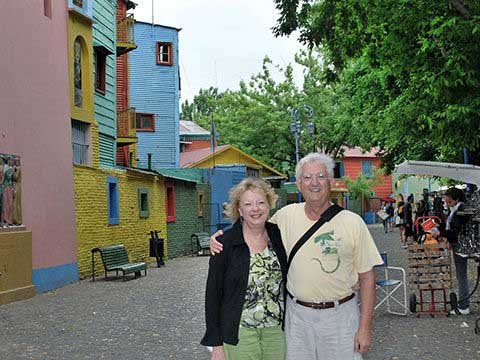 Gene & Joan at the colorful La Boca neighborhood in Buenos Aires
