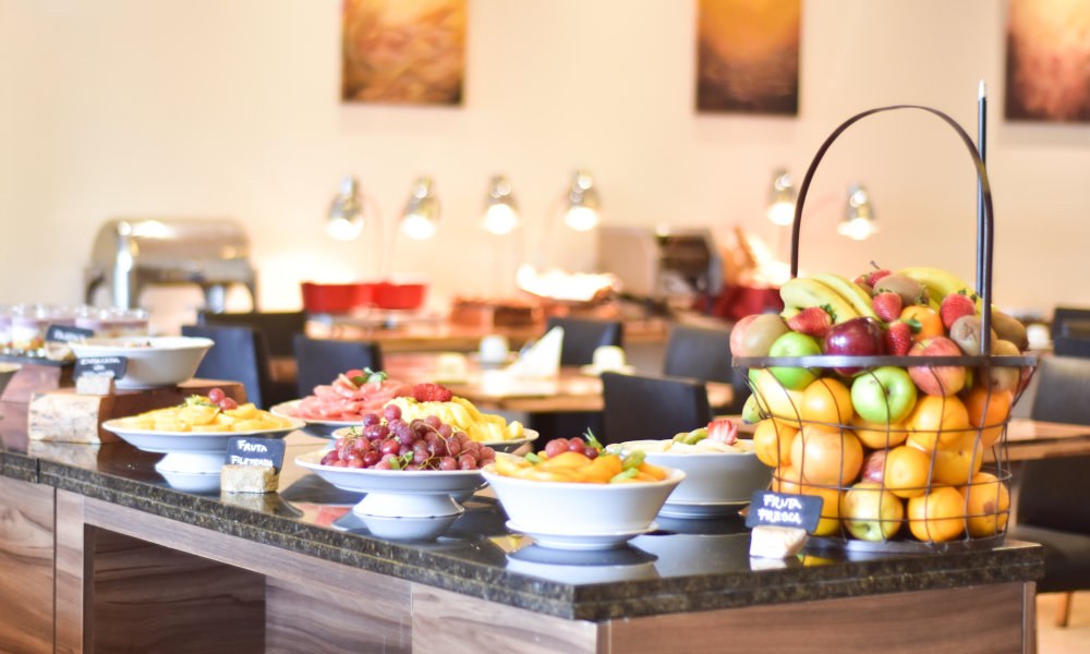 The hotel’s breakfast buffet