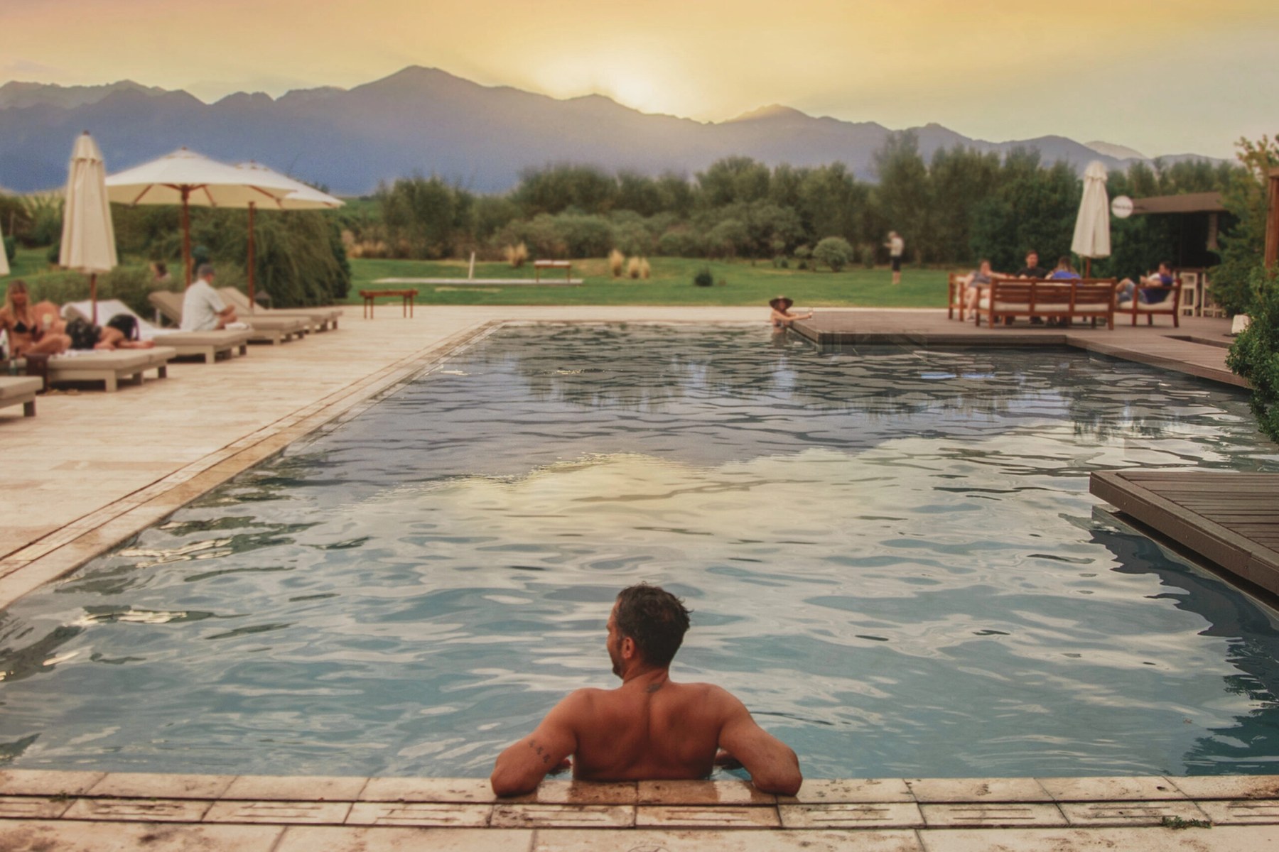 The resort pool looking toward the Andes