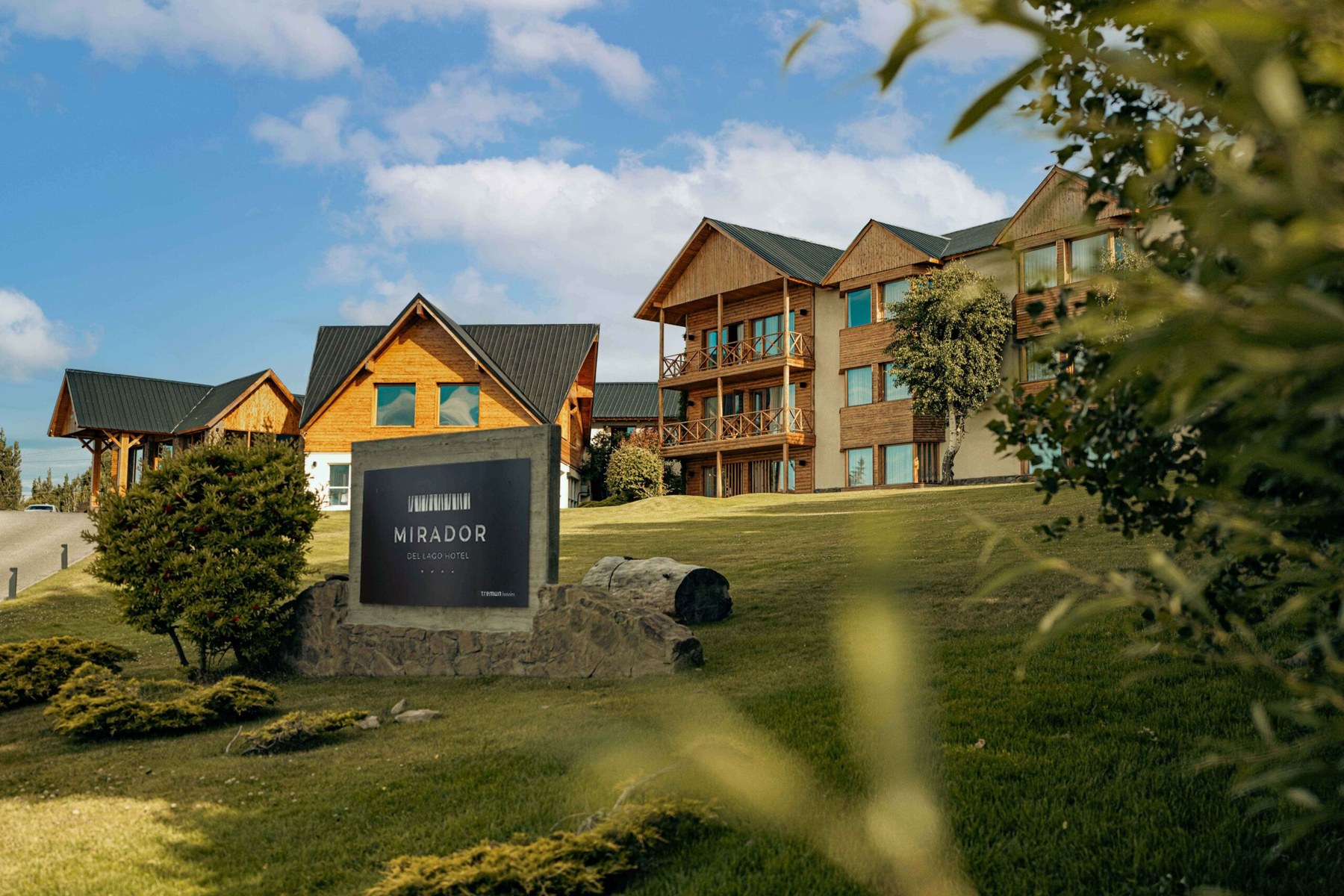 The hotel entrance and gardens