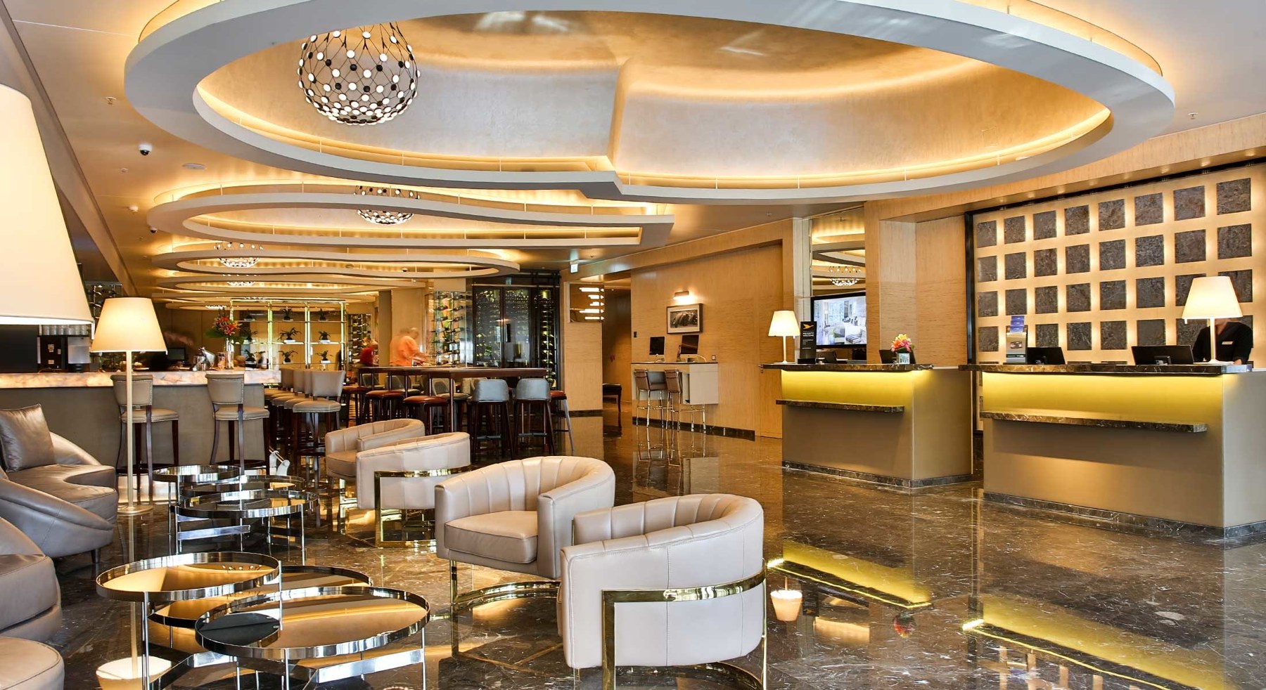 The hotel lobby