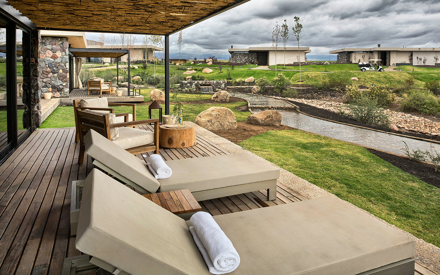The villa has an outdoor patio