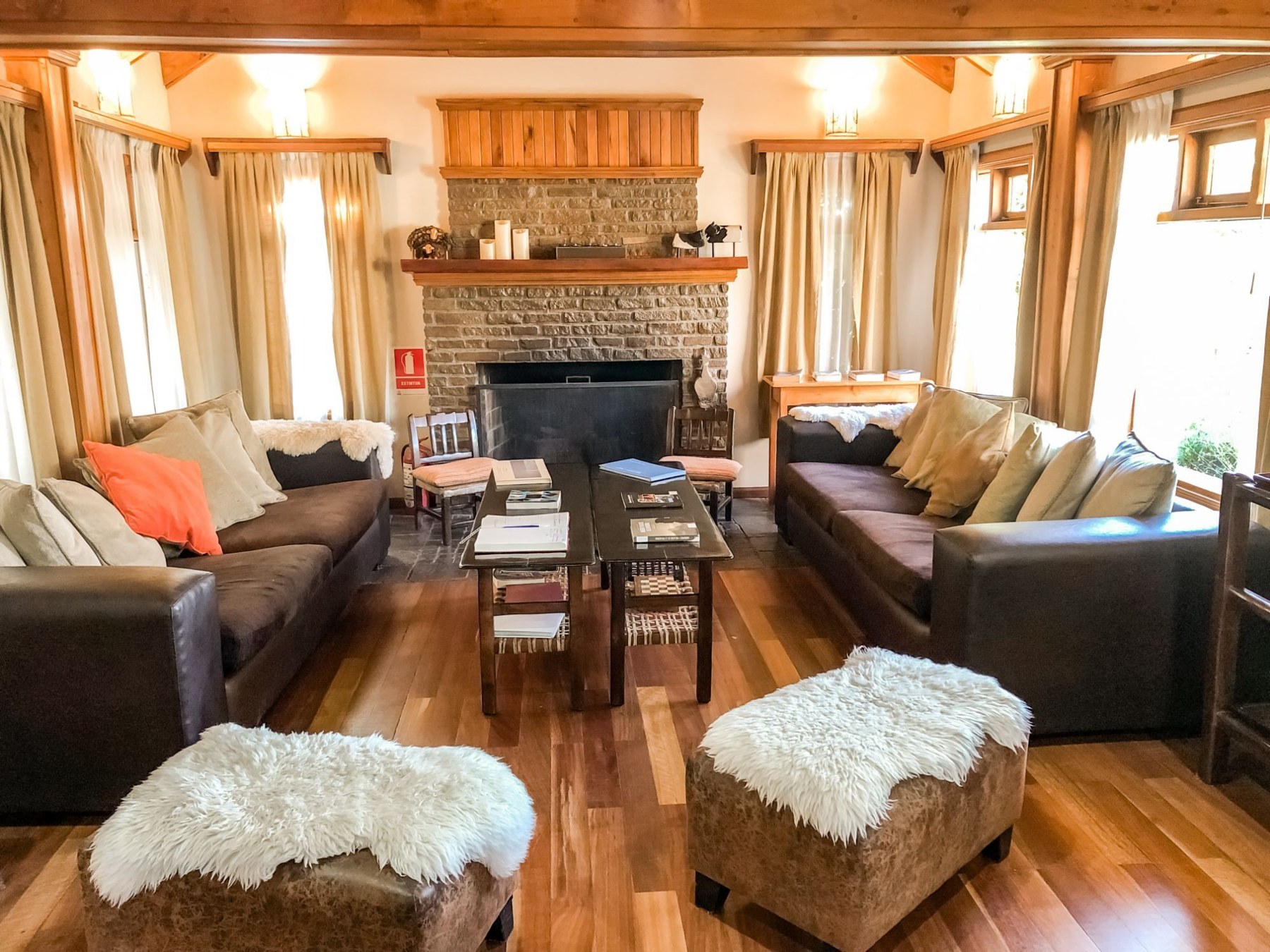 The lounge and fireplace