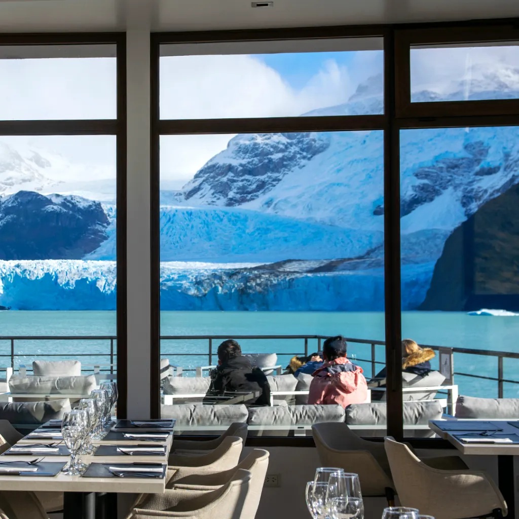 Glacier views from the dining room at Refugio Spegazzini.